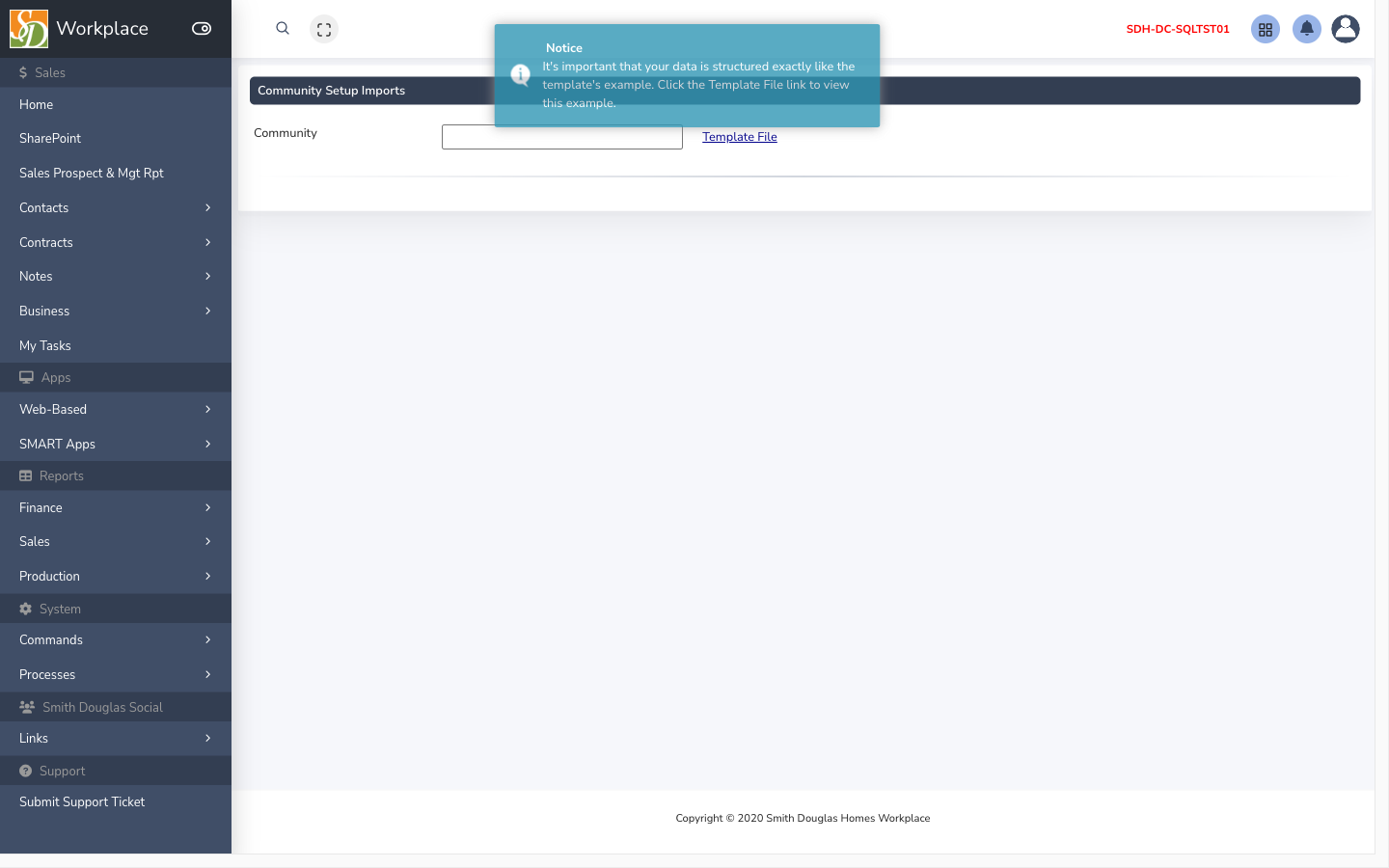 Community setup imports